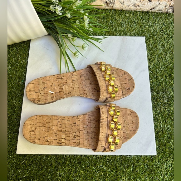 Veronica Beard Eni Chain-Trimmed Cork Slides 6.5 New - Picture 8 of 16